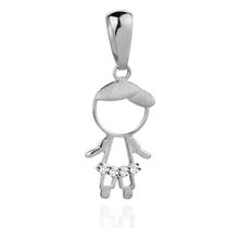 Pingente Menino Filho Em Ouro Branco 18k Com Diamantes 16mm