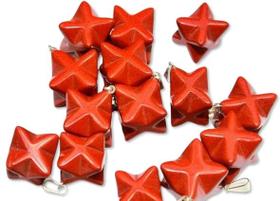 Pingente Merkabah de Jaspe Vermelho Natural com Presilha Prateada - Atacado