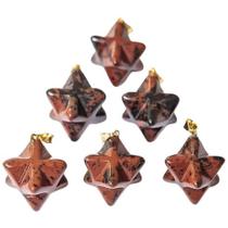 Pingente Merkabah de Obsidiana Mahogany Natural com Pino Dourado - Atacado