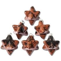Pingente Merkabah de Pedra Obsidiana Mahogany com Montagem em Prata 950 - Conjunto com 3 Unidades