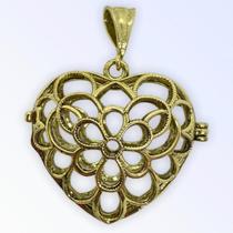 Pingente Metal Relicário De Coração Médio Vazado Dourado