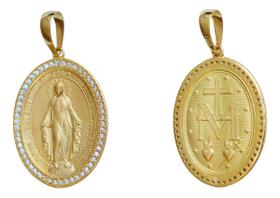 Pingente Milagrosa Oval Grande Zircônia E Ouro 18k