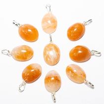 Pingente Mini Cabochão Oval de Aragonita Raio Laranja com Pino de Prata 950 - Atacado