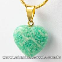 Pingente Mini Coração de Amazonita Verde com Pino Dourado - Atacado (05 Unidades)