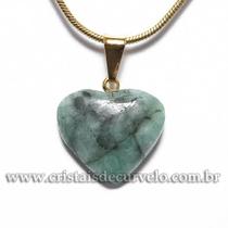 Pingente Mini Coração de Pedra Esmeralda Natural com Pino Dourado - Pacote com 5 Unidades