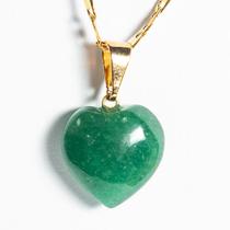 Pingente Mini Coração de Quartzo Verde Natural com Pino Dourado - Pacote com 5 Unidades