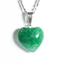 Pingente Mini Coração de Quartzo Verde Natural com Pino Prateado - Pacote com 05 Unidades