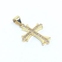 Pingente Mini Crucifixo Zircônias Brilhantes Banhado A Ouro