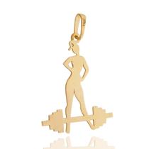 Pingente Mulher Fitness Academia Anilha Em Ouro 18k