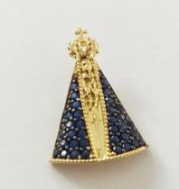 Pingente Nossa Senhora Aparecida, Manto Cravejado Em Zircônia Azul Em OURO 18K Pingente Nossa Senhora Aparecida, Manto Cravejado Em Zircônia Azul Em OURO 18K