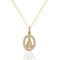 Pingente Nossa Senhora Oval Zircônias Com Corrente Veneziana Ouro 18k 40 cm