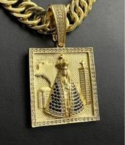 Pingente Nossa Senhora Pedras Cravejadas Banhado Ouro 18k Pingente Nossa Senhora Pedras Cravejadas Banhado Ouro 18k