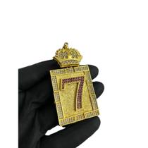 Pingente Número 7 Rosa Quadrado (g) - Banhado a Ouro 18k