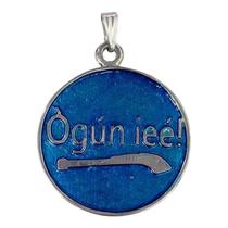 Pingente Ogum ul E Vermelho Espadas 3,5 Cm Metal Niquelado