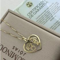 Pingente ou Gargantilha Ouro 18K Legítimo Coração com Menino e Menina Corrente Veneziana 40cm/45cm/50cm Pingente ou Gargantilha Ouro 18K Legítimo Coração com Menino e Menina Corrente Veneziana 40cm/45cm/50cm