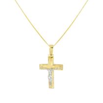 Pingente Ouro 18k Cruz Crucifixo Cristo Com Ródio G347