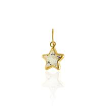 Pingente Ouro 18k Estrela Zircônia com bordas de ouro P 5mm Ponto de Luz