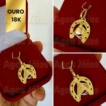 Pingente Ouro 18k Ferradura Cavalo Ouro 18k Vazado Country
