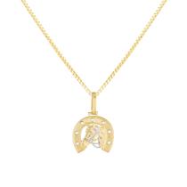 Pingente Ouro 18k Ferradura Com Cavalo Ródio G3192