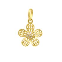 Pingente Ouro 18k Flor Tipo Trevo Com Zircônias P731