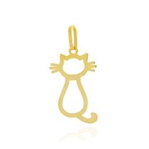 Pingente Ouro 18k Gato Vazado Laminado G4136