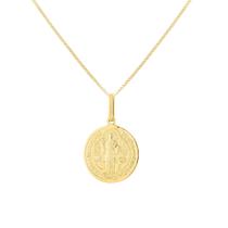 Pingente Ouro 18k Medalha Santo São Bento 2 Faces Espelhado G017