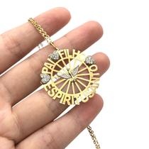 Pingente Ouro 18k Pai Filho Espírito Santo Com Pedra Branca e Corrente K550