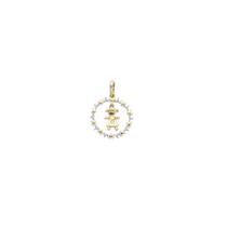 Pingente Ouro 18k Redondo Vazado Menina com Diamante 20 mm