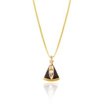 Pingente Ouro 18k Santa Nossa Senhora Aparecida Ródio Negro G021