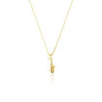 Pingente Ouro 18k Saxofone Espelhado Com Zircônia Incolor P704