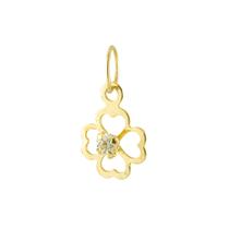Pingente Ouro 18k Trevo Laser Coração Zircônia P Espelhado PG-124