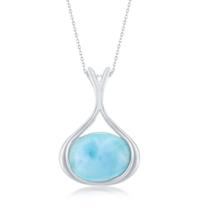 Pingente Oval Longo de Larimar em Prata Esterlina