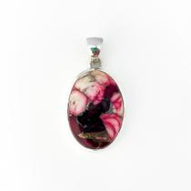 Pingente Oval Pedra Dalia Rosa Turquesa Prata 925
