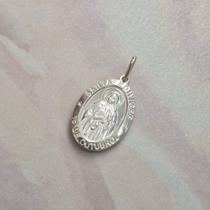 Pingente Oval Santa Edwirges em Prata 925 com Corrente