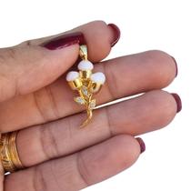Pingente para dente de Leite Flor tripla Tulipa Banhado a Ouro 18k 3 dentinhos _ sem corrente BASE Pingente para dente de Leite Flor tripla Tulipa Banhado a Ouro 18k 3 dentinhos _ sem corrente BASE
