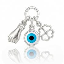 Pingente Patuá Olho Grego Figa Trevo Prata Legitima 925 Pingente Patuá Olho Grego Figa Trevo Prata Legitima 925