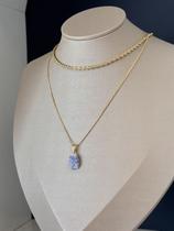 Pingente pedra bruta (ouro)- quartzo azul