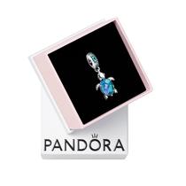 Pingente pendente PANDORA Murano Glass Blue Sea Turtle Compatível com PANDORA Moments Joias para mulheres Presente para mulheres Feito com prata esterlina e cristal artificial Com caixa de presente