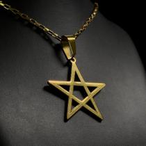 Pingente Pentagrama Dourado 6cm Aço Inox Unissex Masculino Feminino Para Corrente Fina Grossa Brilhante Resistente Que Nao Escurece Estilo Místico
