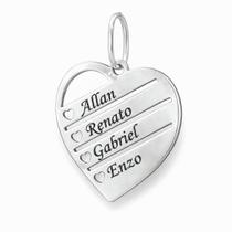 Pingente Personalizado em Prata 925 com Coração e 4 Nomes Pingente Personalizado em Prata 925 com Coração e 4 Nomes