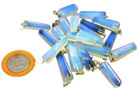 Pingente Pontinha Pedra da Lua Opalina com Pino e Presilha Prateado - Atacado