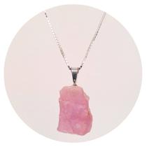 Pingente Prata 925 Quartzo Rosa Bruto - Natural e Legítimo Pingente Prata 925 Quartzo Rosa Bruto - Natural e Legítimo