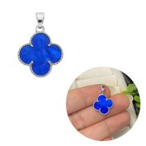 Pingente Prata 925 Trevo Azul Modelo Virginia Banhado Moda