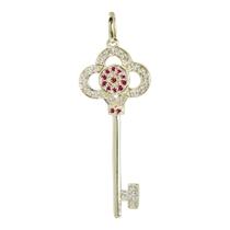 Pingente Prata c/ Ouro 18K Chave com Zircônia Vermelha