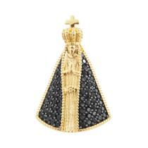 Pingente Prata c/ Ouro 18K NSra. Aparecida Zircônia Black