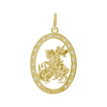Pingente Prata c/ Ouro 18K São Jorge Cravejado 26x18mm