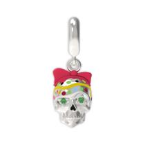 Pingente Prata Link Caveira Rosa