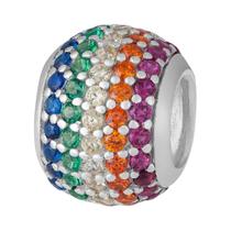 Pingente Prata Link Rainbow Separador com Zircônias Coloridas