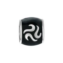 Pingente Prata Link Tubo Separador Convex com Resina Preto