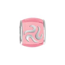 Pingente Prata Link Tubo Separador Convex com Resina Rosa